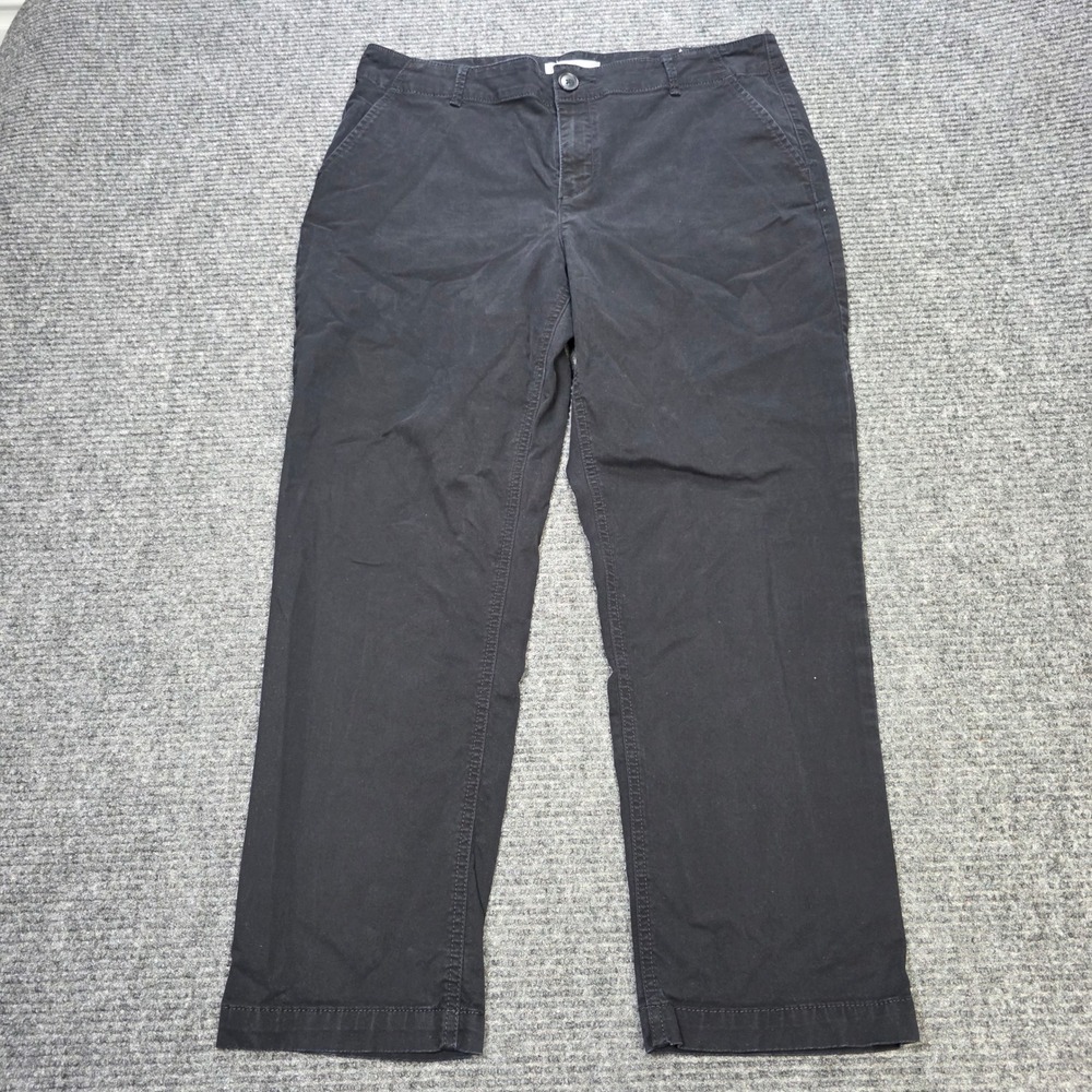 LOFT The Monroe Slim Chino Pants Women's Size 12 Black Cotton Blend Tapered Leg